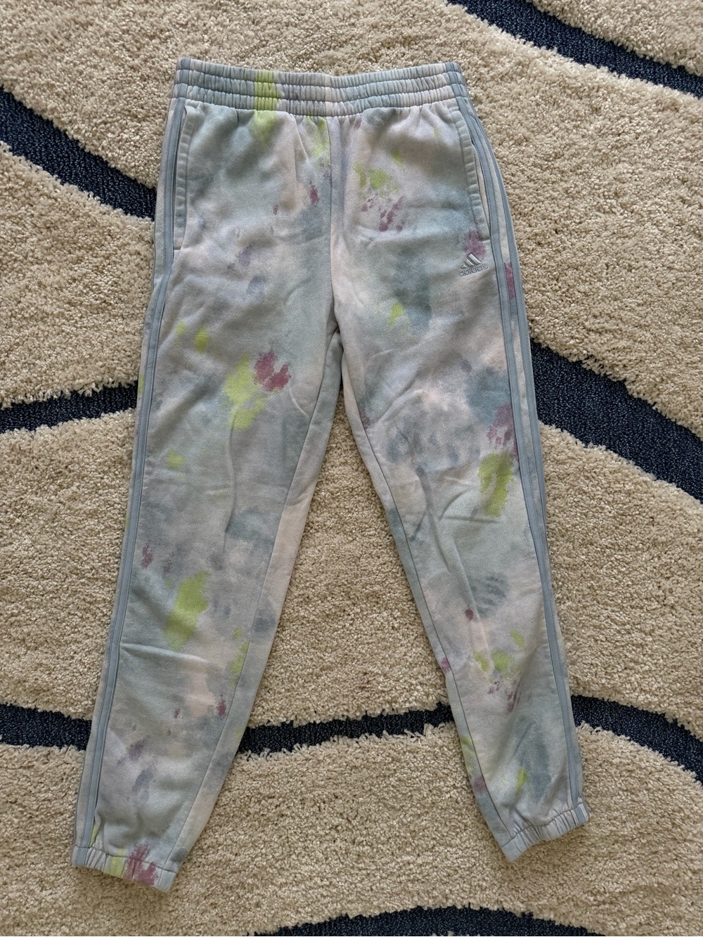 adidas Kids Pastel Tie-Dye Joggers in Light Gray with Lime & Pink Accents
